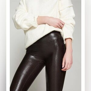 SPANX Dark Chocolate Brown Faux Croc Leather Leggings Small